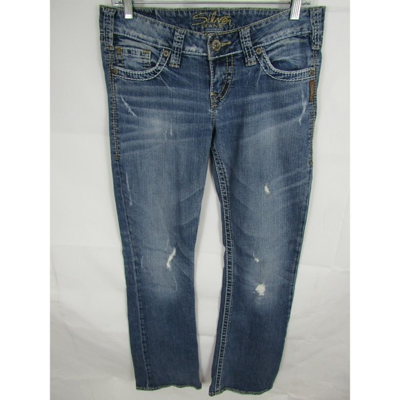 Denim - Silver Women Jeans Size 26 Blue Pioneer Boot Cut Mid Rise Faded Dark denim